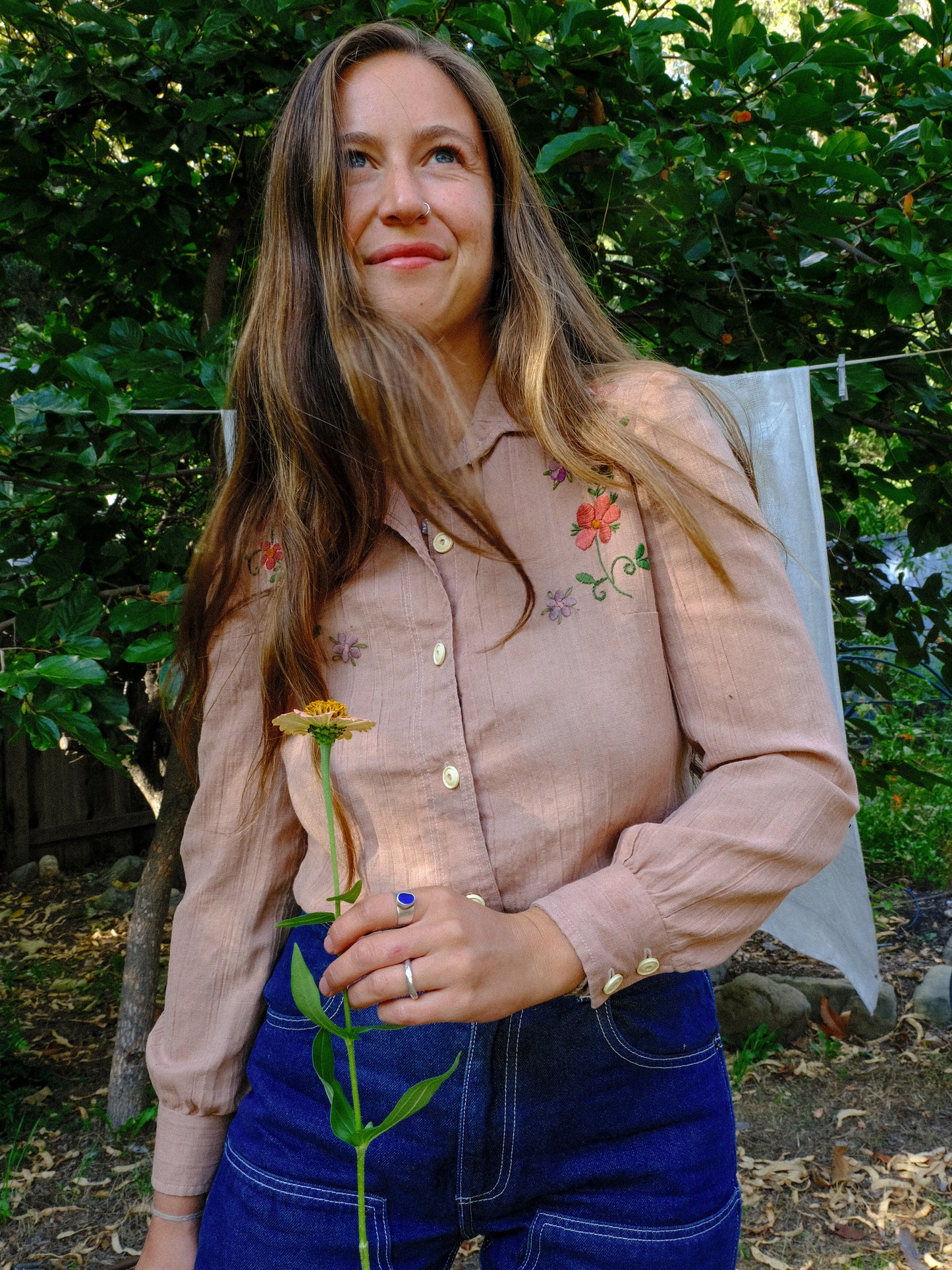 Cutch & Logwood Floral Embroidered Gauze Western Blouse