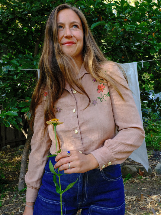 Cutch & Logwood Floral Embroidered Gauze Western Blouse