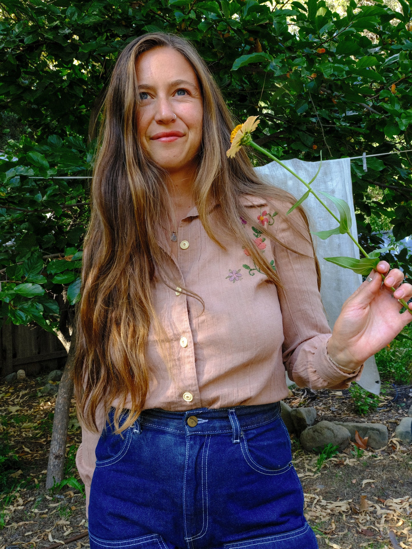 Cutch & Logwood Floral Embroidered Gauze Western Blouse