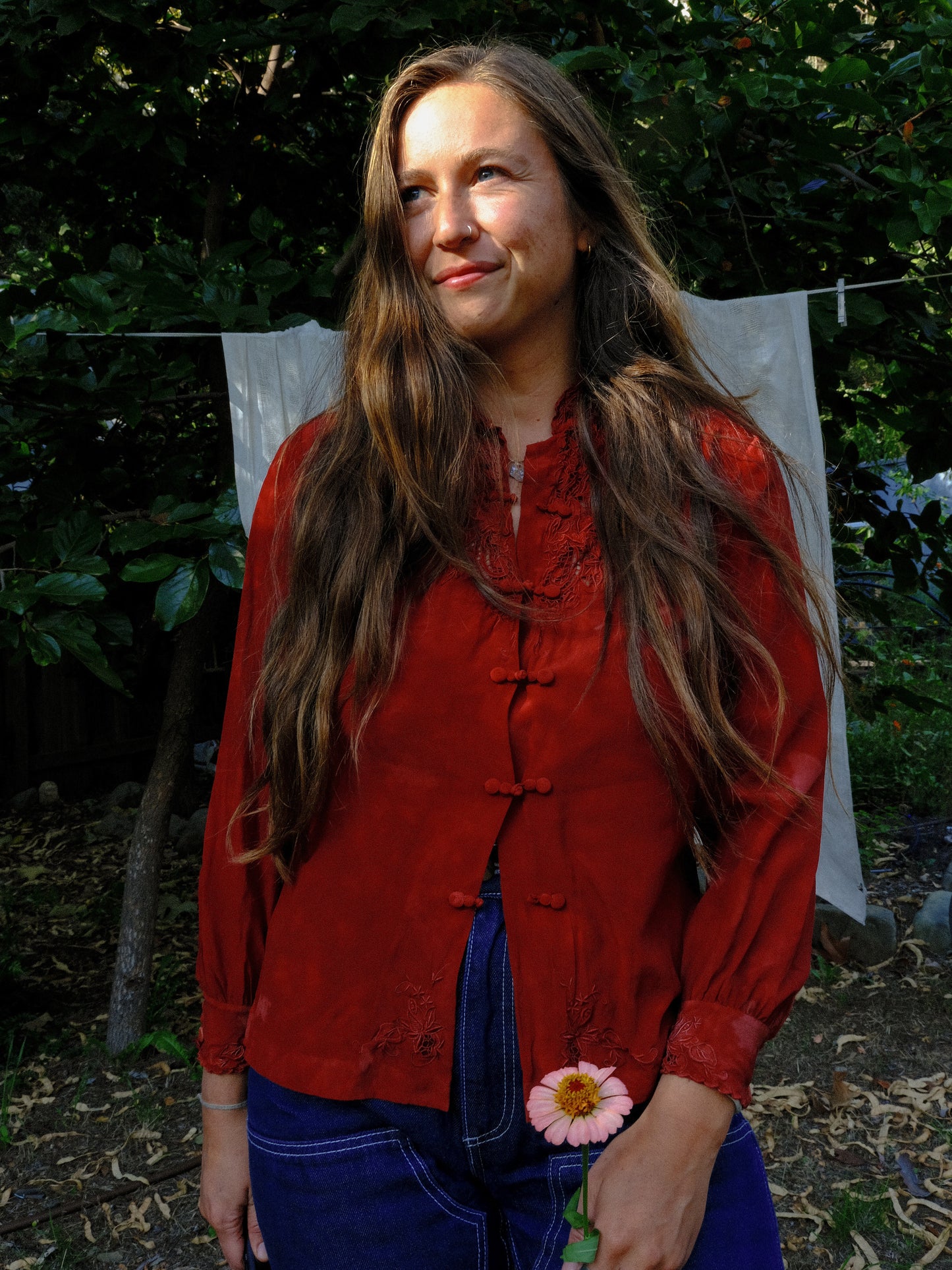 Madder 100% Silk Embroidered Blouse