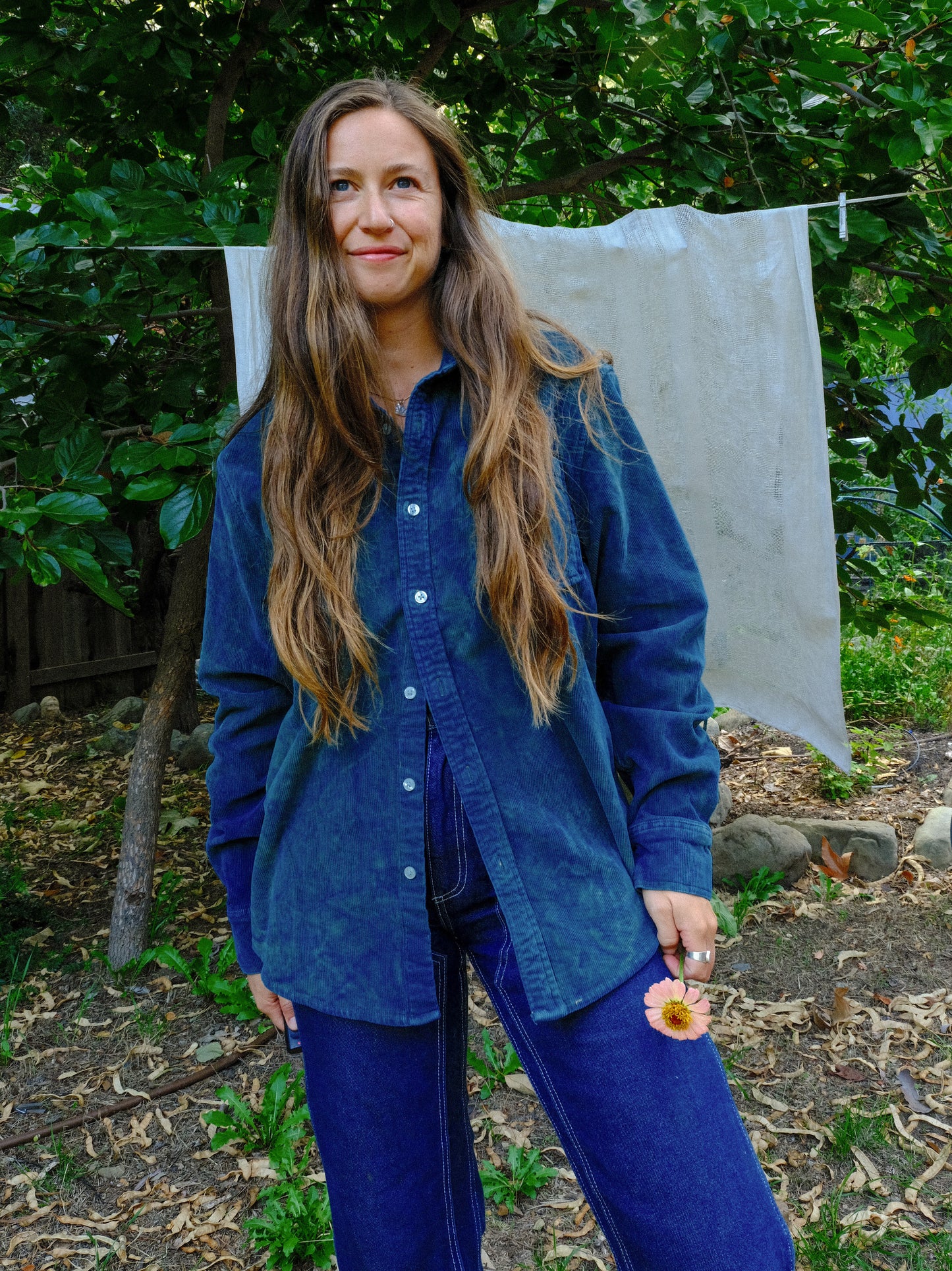 Indigo Corduroy Button Down Shirt