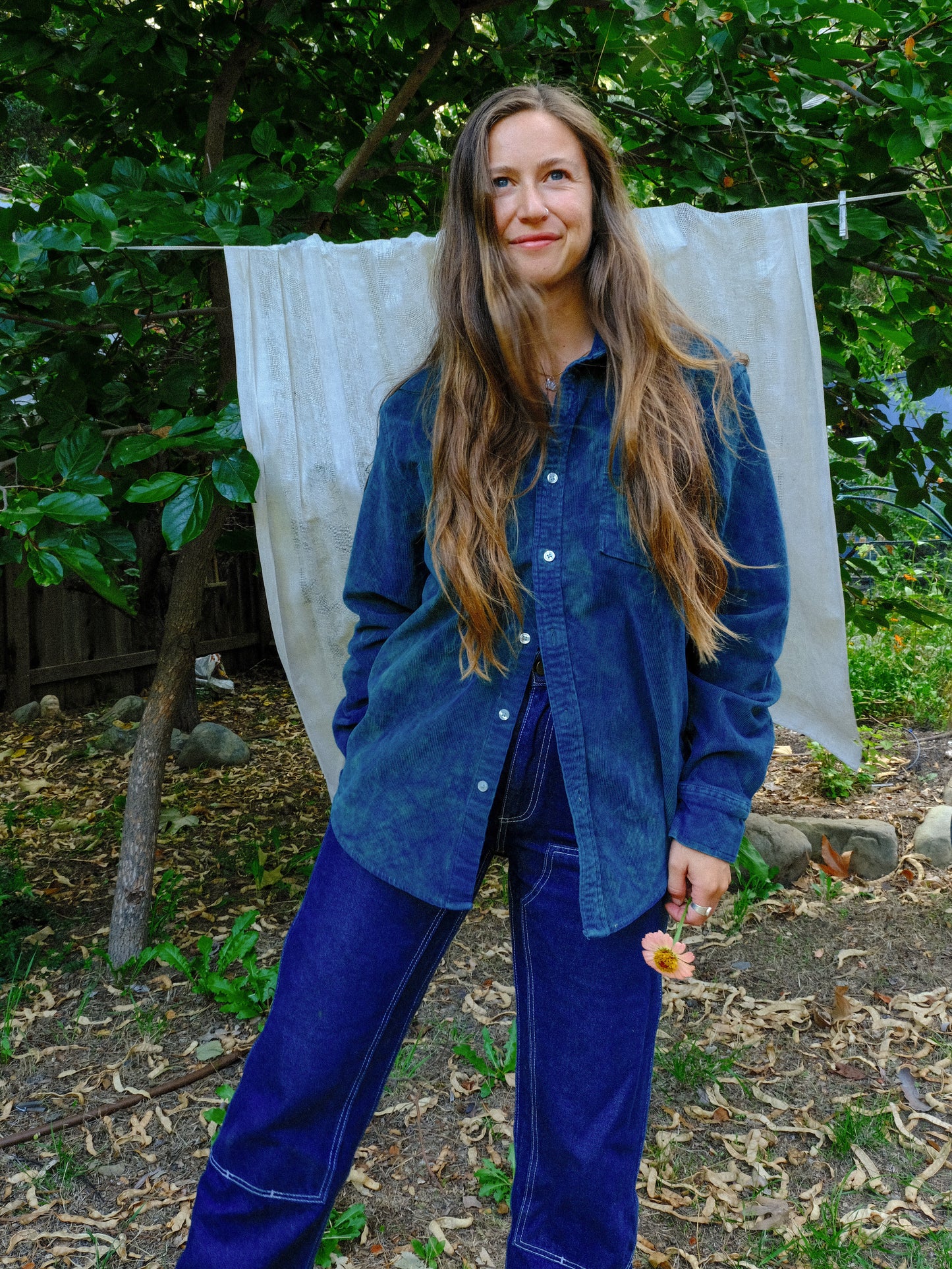 Indigo Corduroy Button Down Shirt