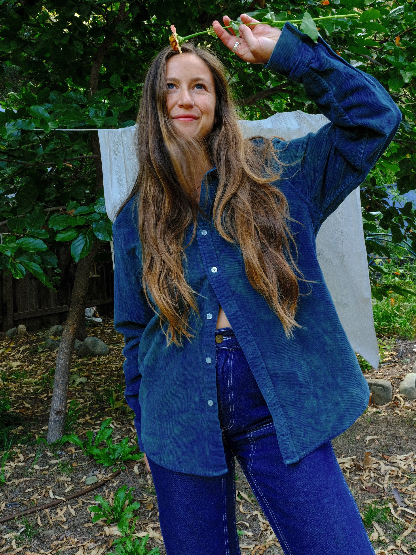 Indigo Corduroy Button Down Shirt