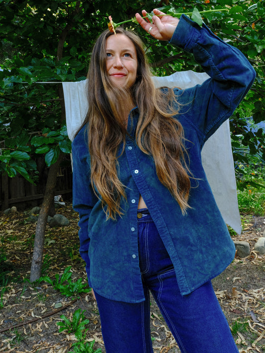 Indigo Corduroy Button Down Shirt