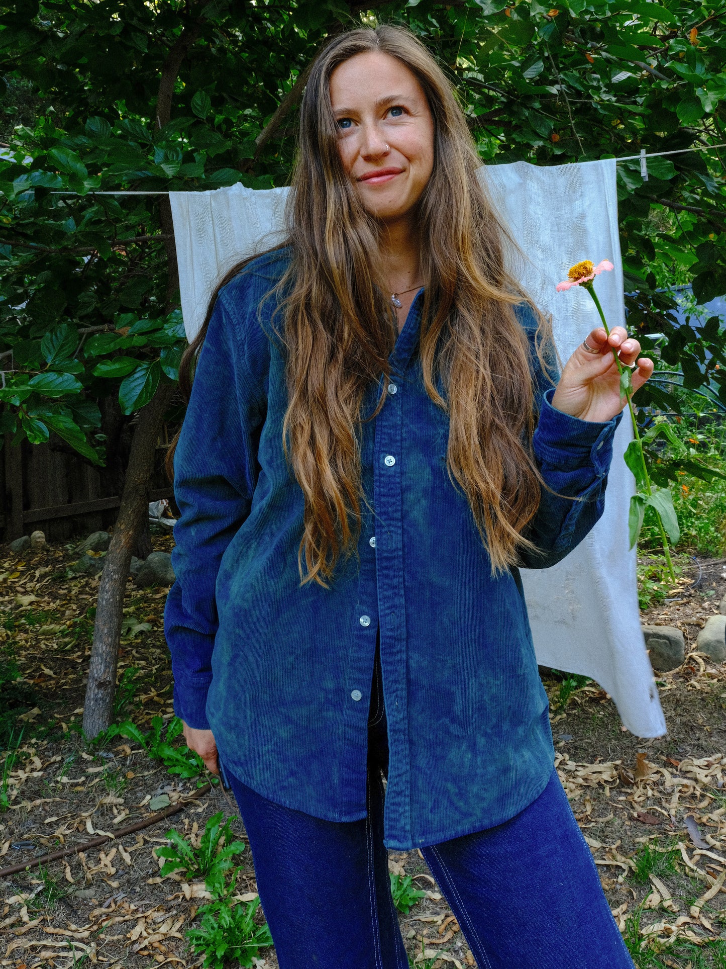Indigo Corduroy Button Down Shirt