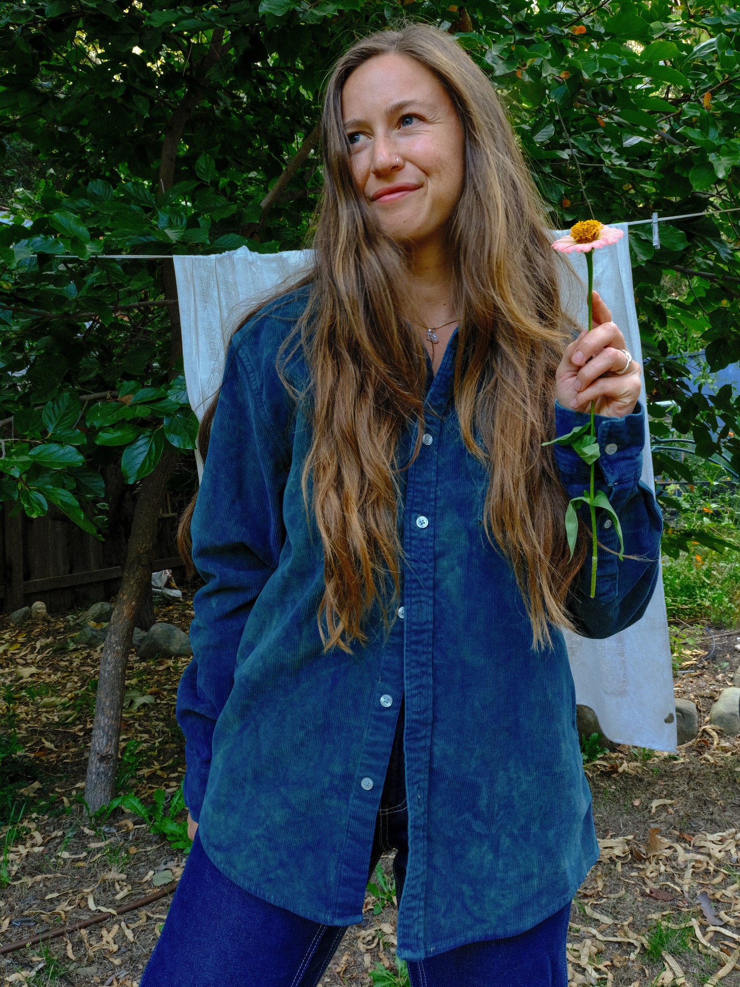 Indigo Corduroy Button Down Shirt