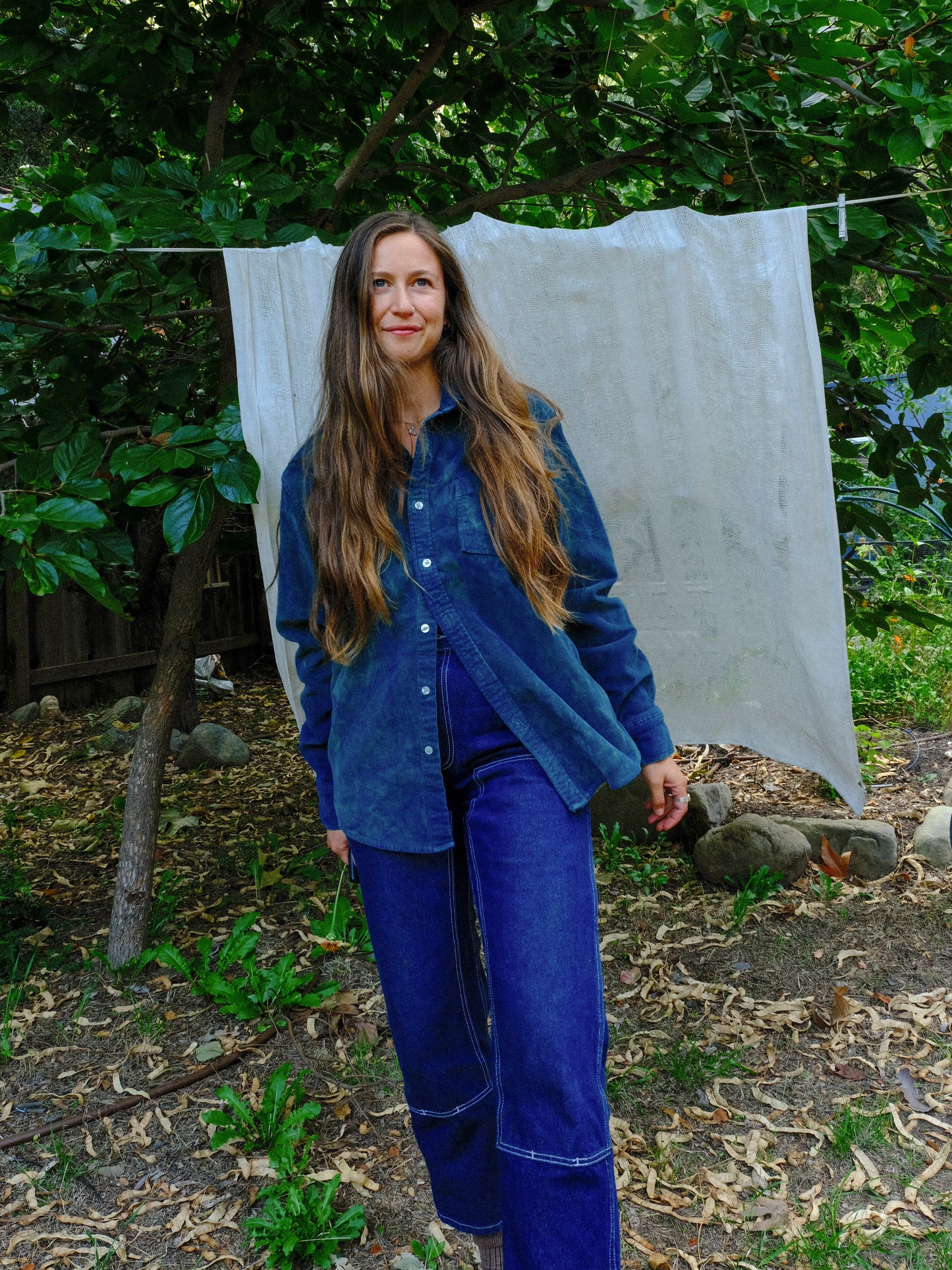 Indigo Corduroy Button Down Shirt