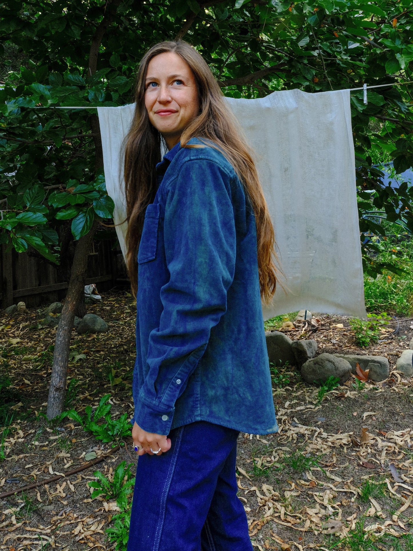 Indigo Corduroy Button Down Shirt