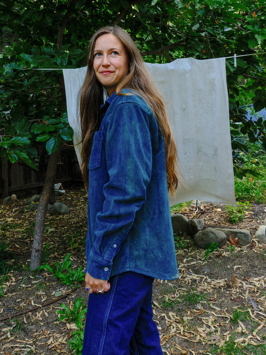 Indigo Corduroy Button Down Shirt