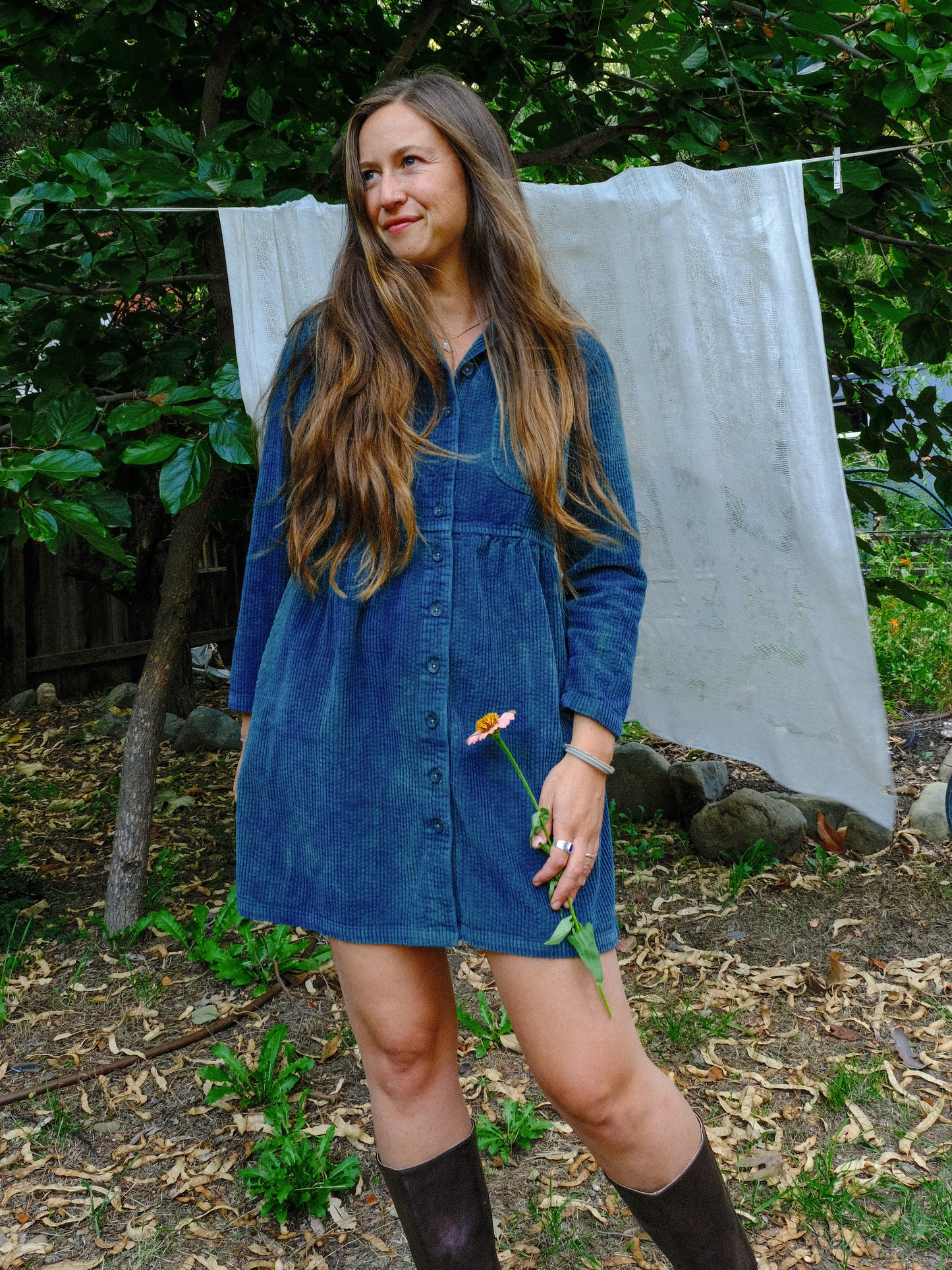Indigo Corduroy Mini Dress