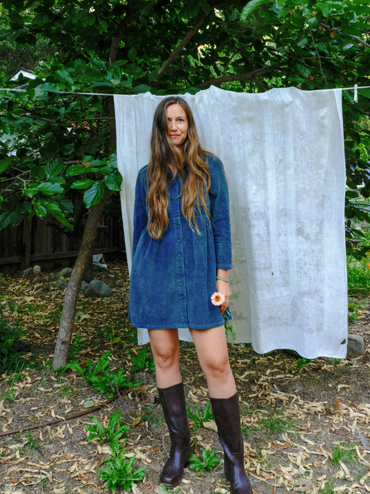 Indigo Corduroy Mini Dress