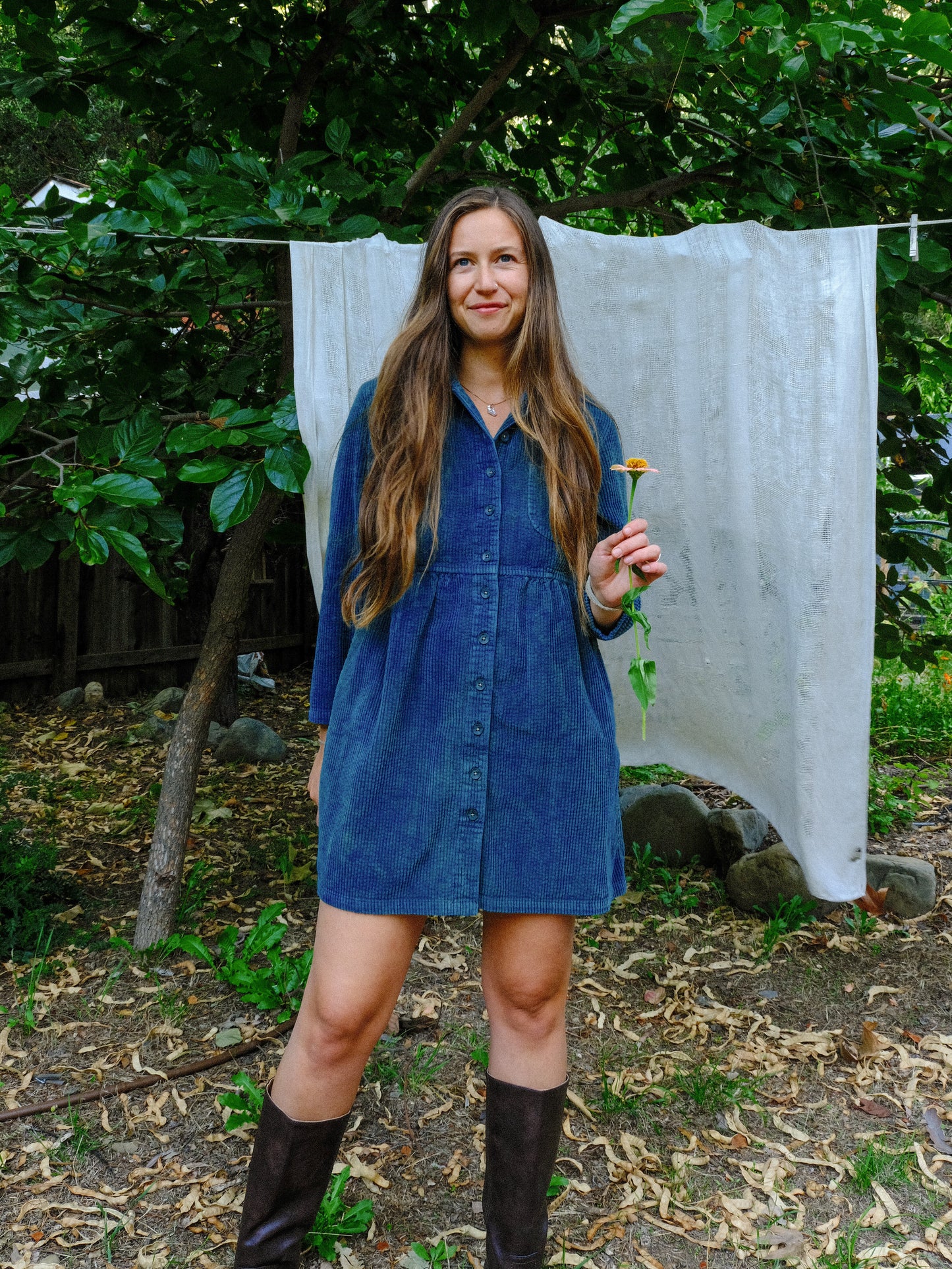 Indigo Corduroy Mini Dress