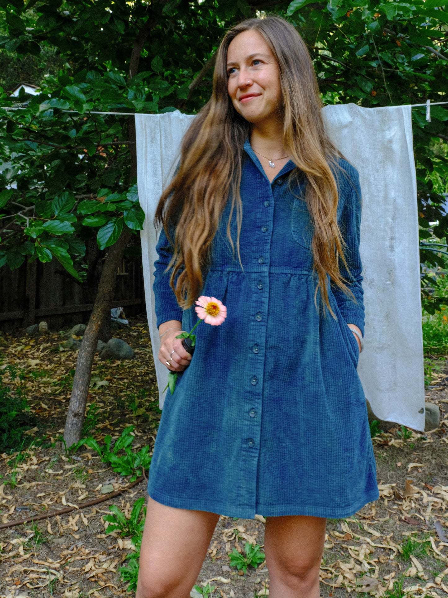 Indigo Corduroy Mini Dress