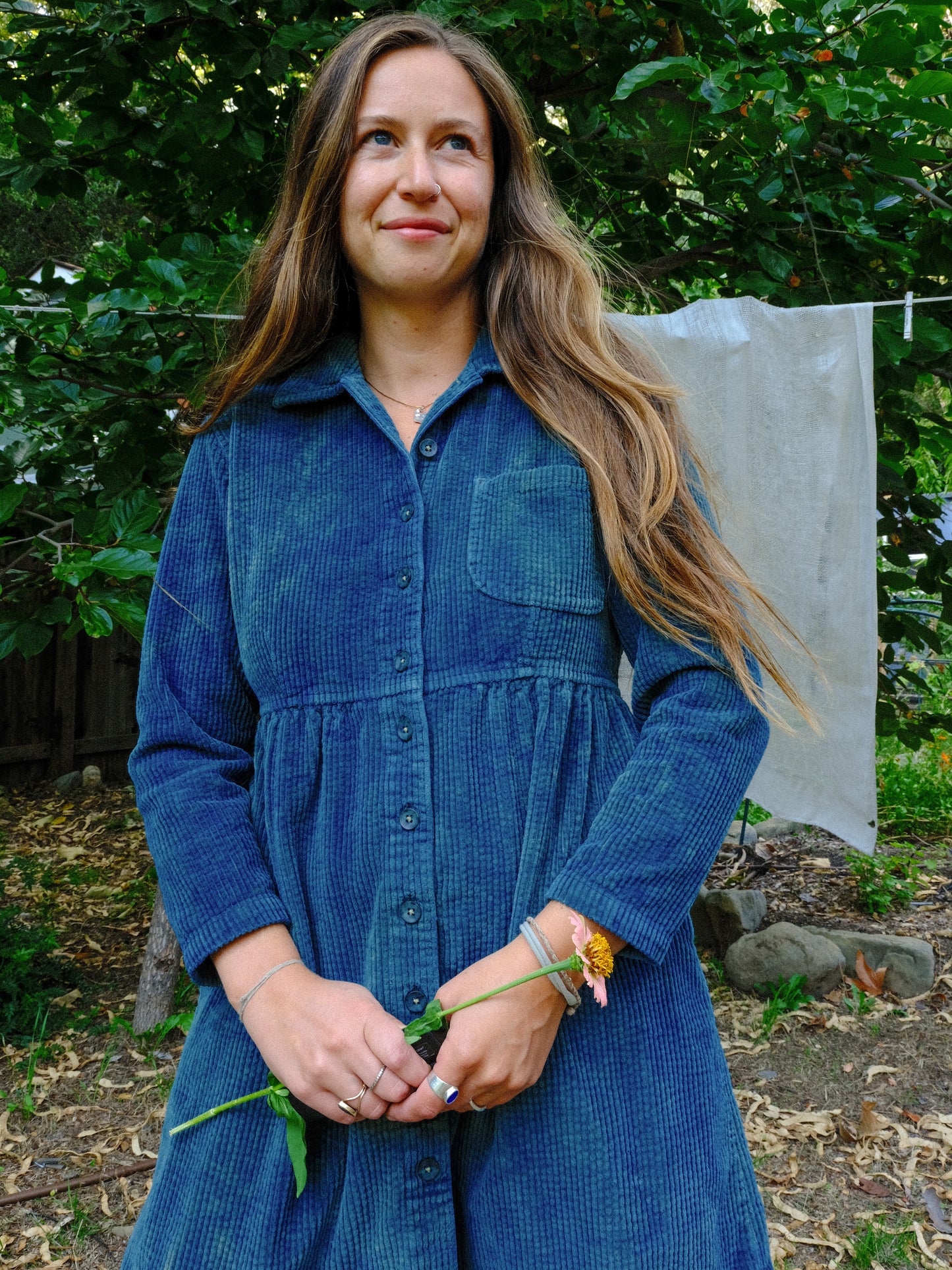 Indigo Corduroy Mini Dress