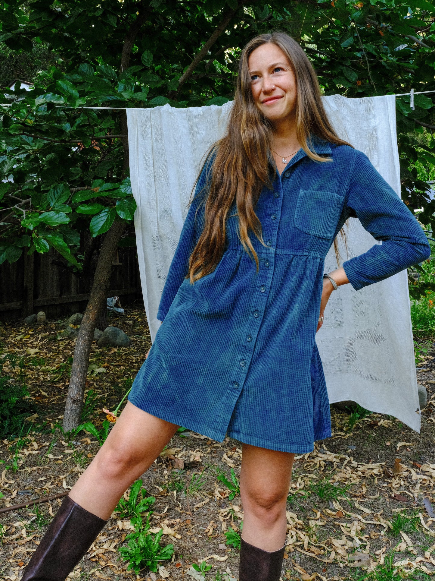 Indigo Corduroy Mini Dress
