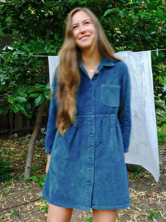 Indigo Corduroy Mini Dress