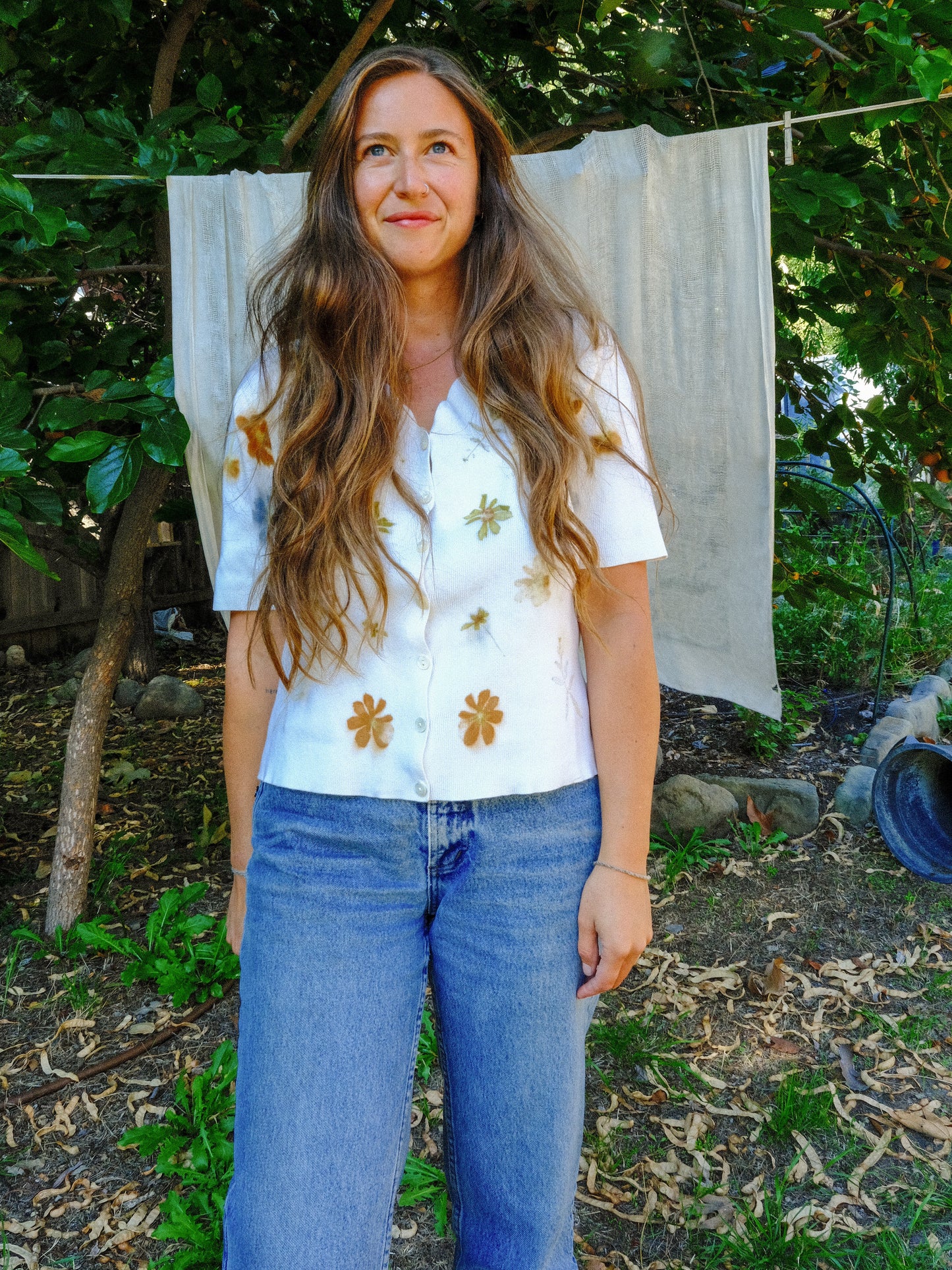 Eco-printed Ribbed Top