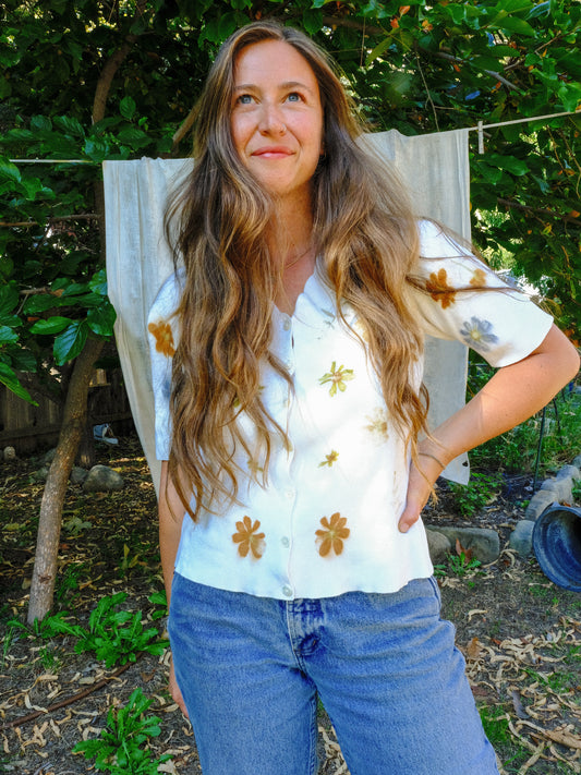 Eco-printed Ribbed Top