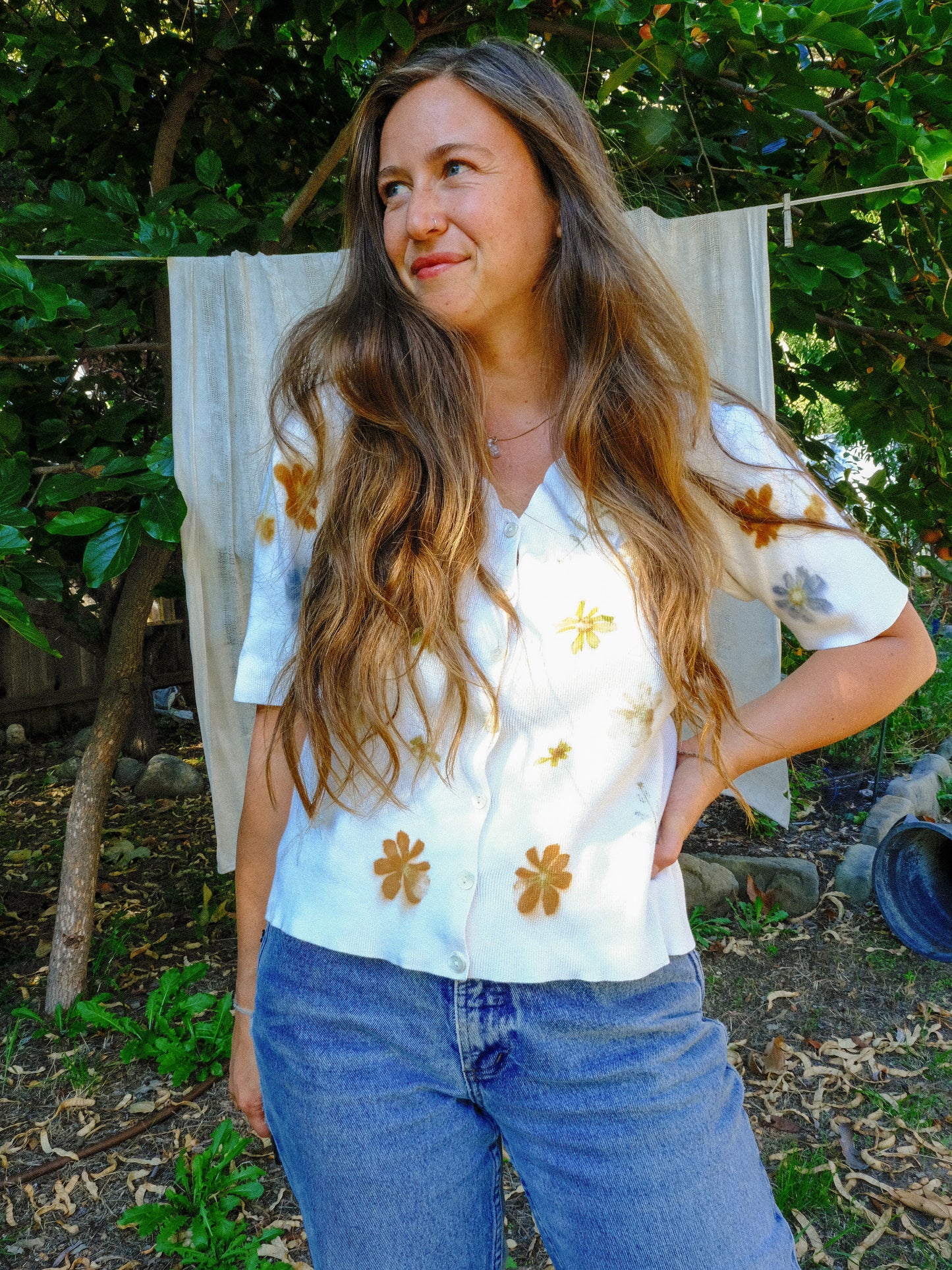 Eco-printed Ribbed Top