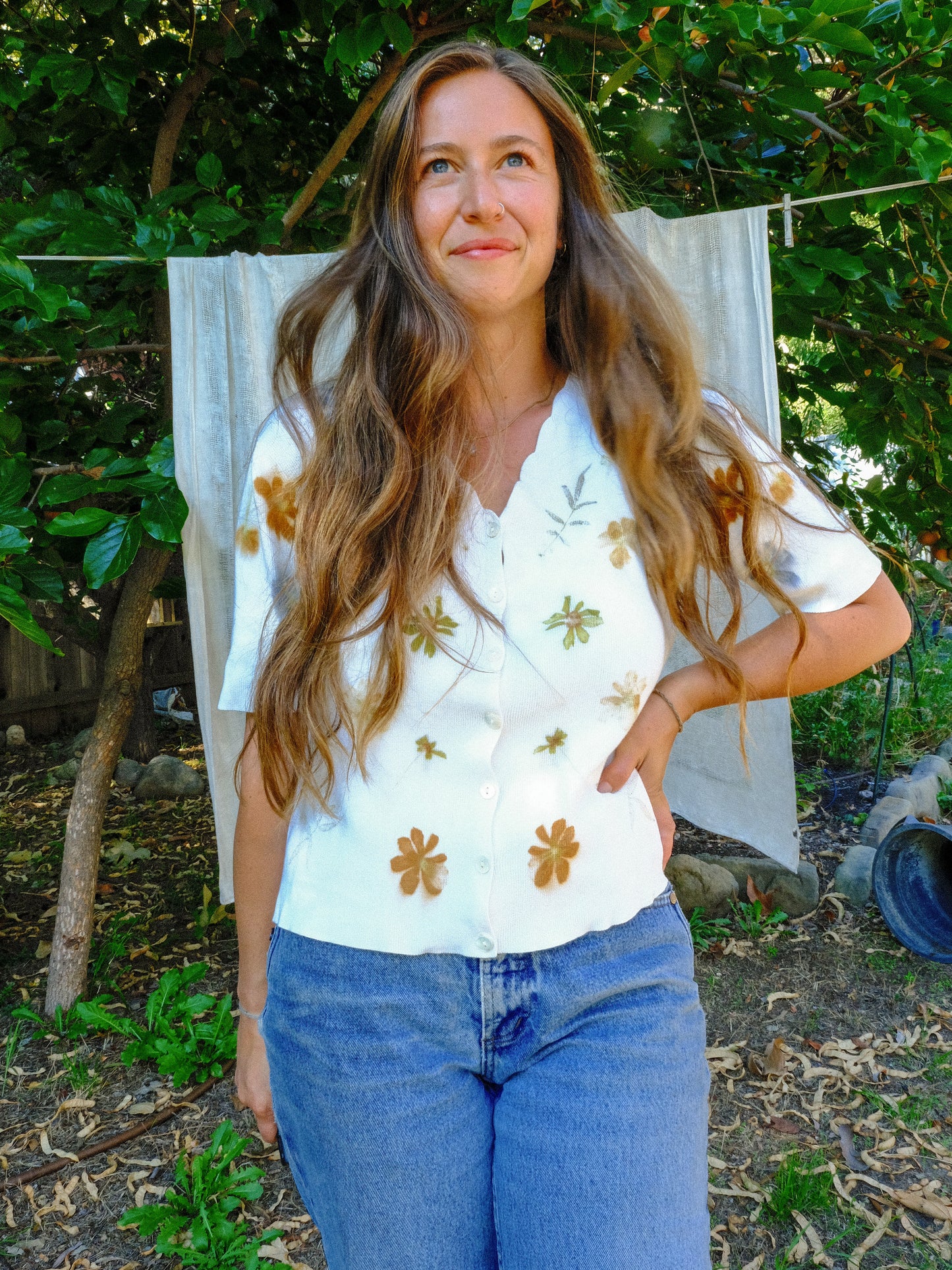 Eco-printed Ribbed Top