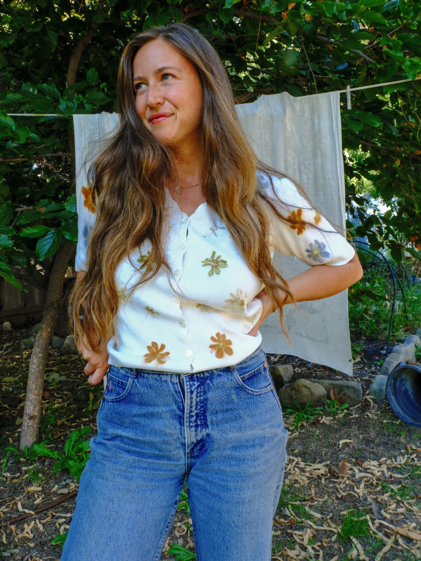 Eco-printed Ribbed Top