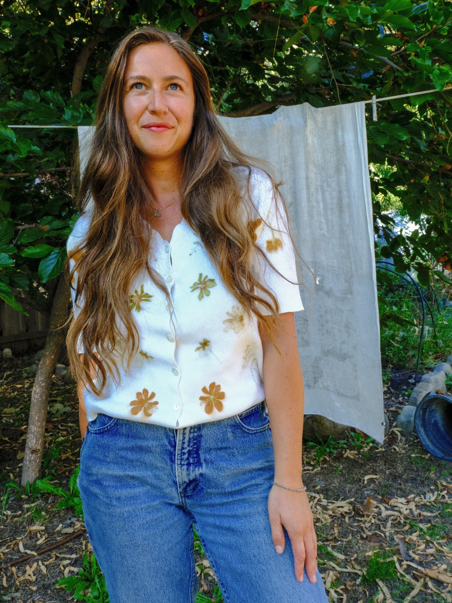 Eco-printed Ribbed Top