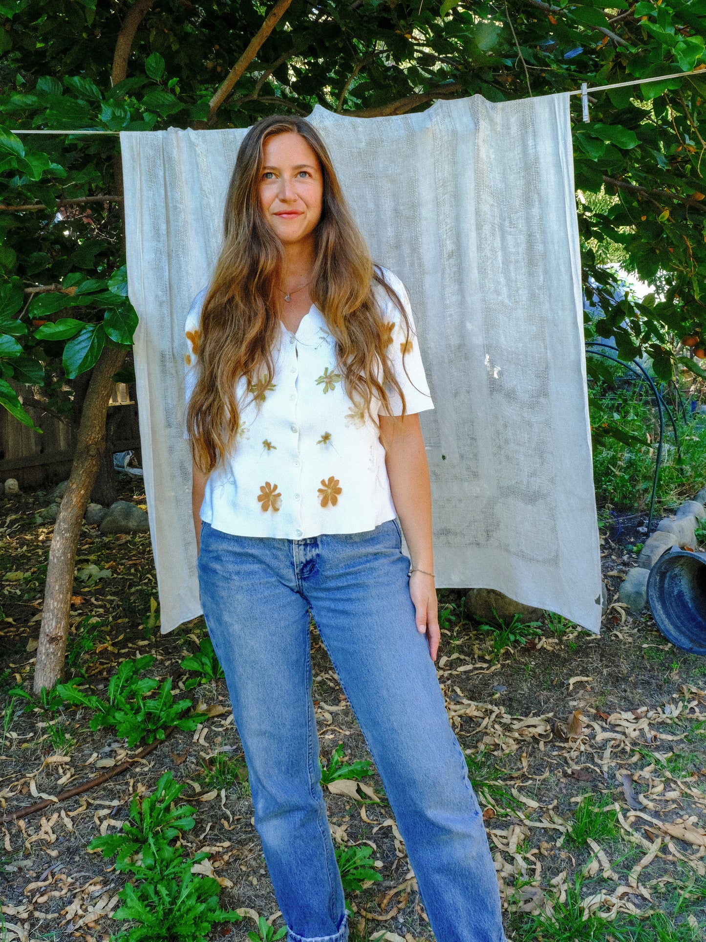 Eco-printed Ribbed Top