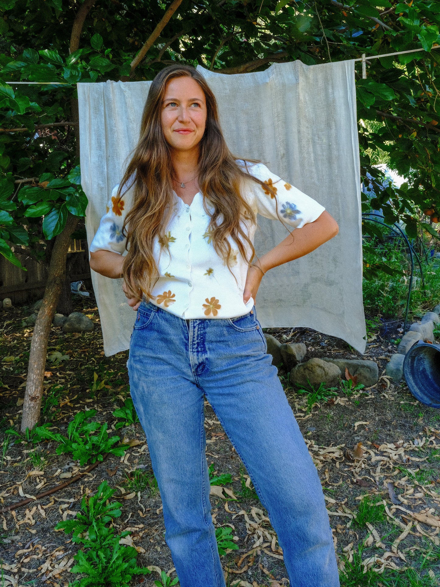 Eco-printed Ribbed Top