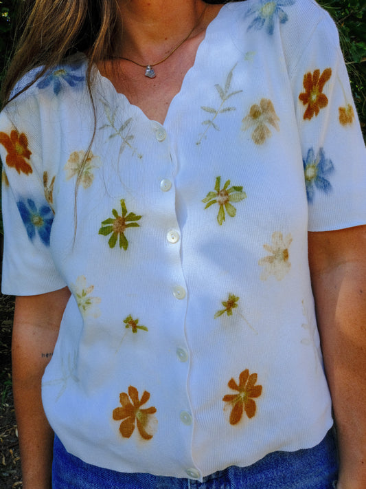 Eco-printed Ribbed Top