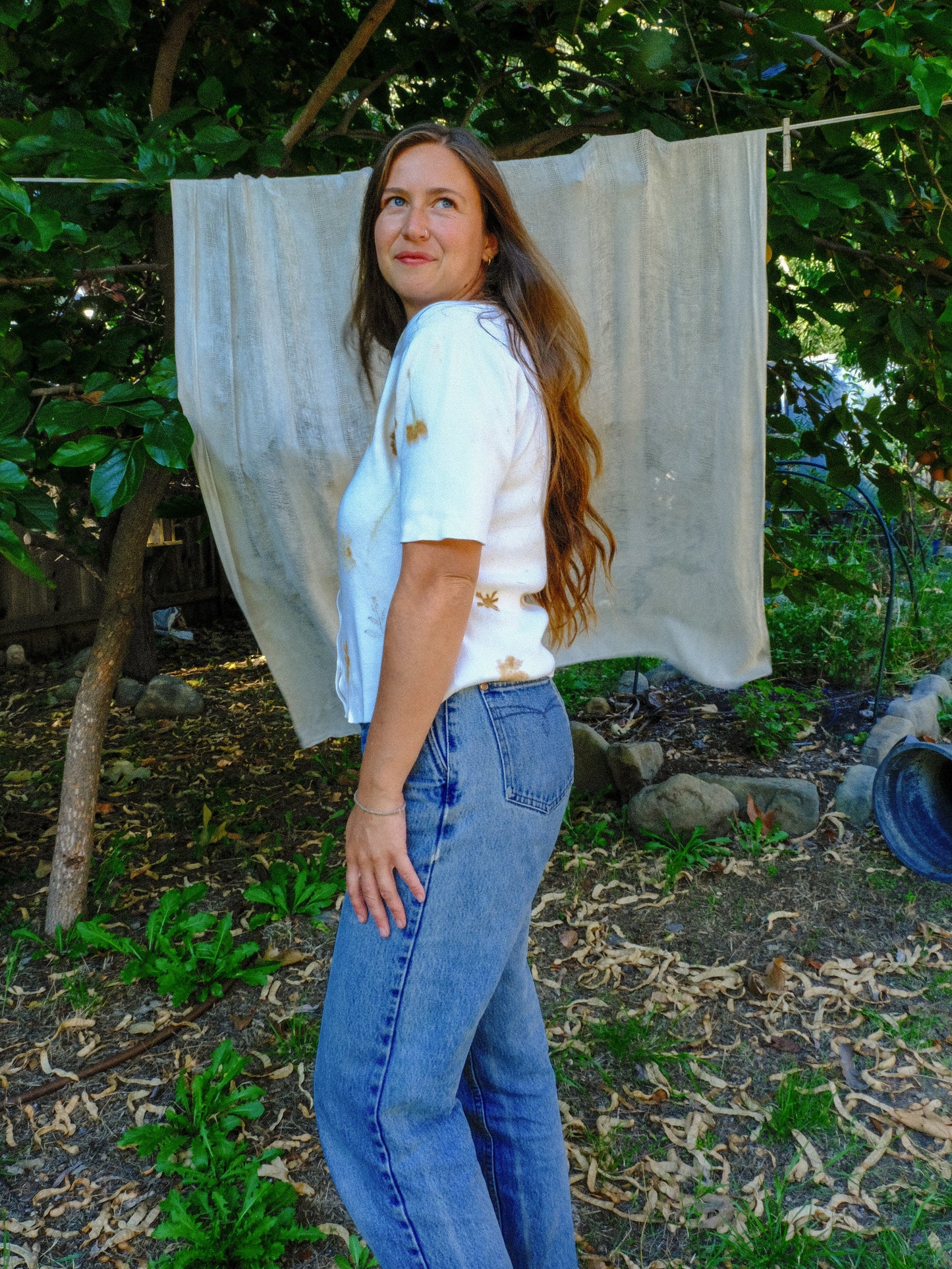 Eco-printed Ribbed Top