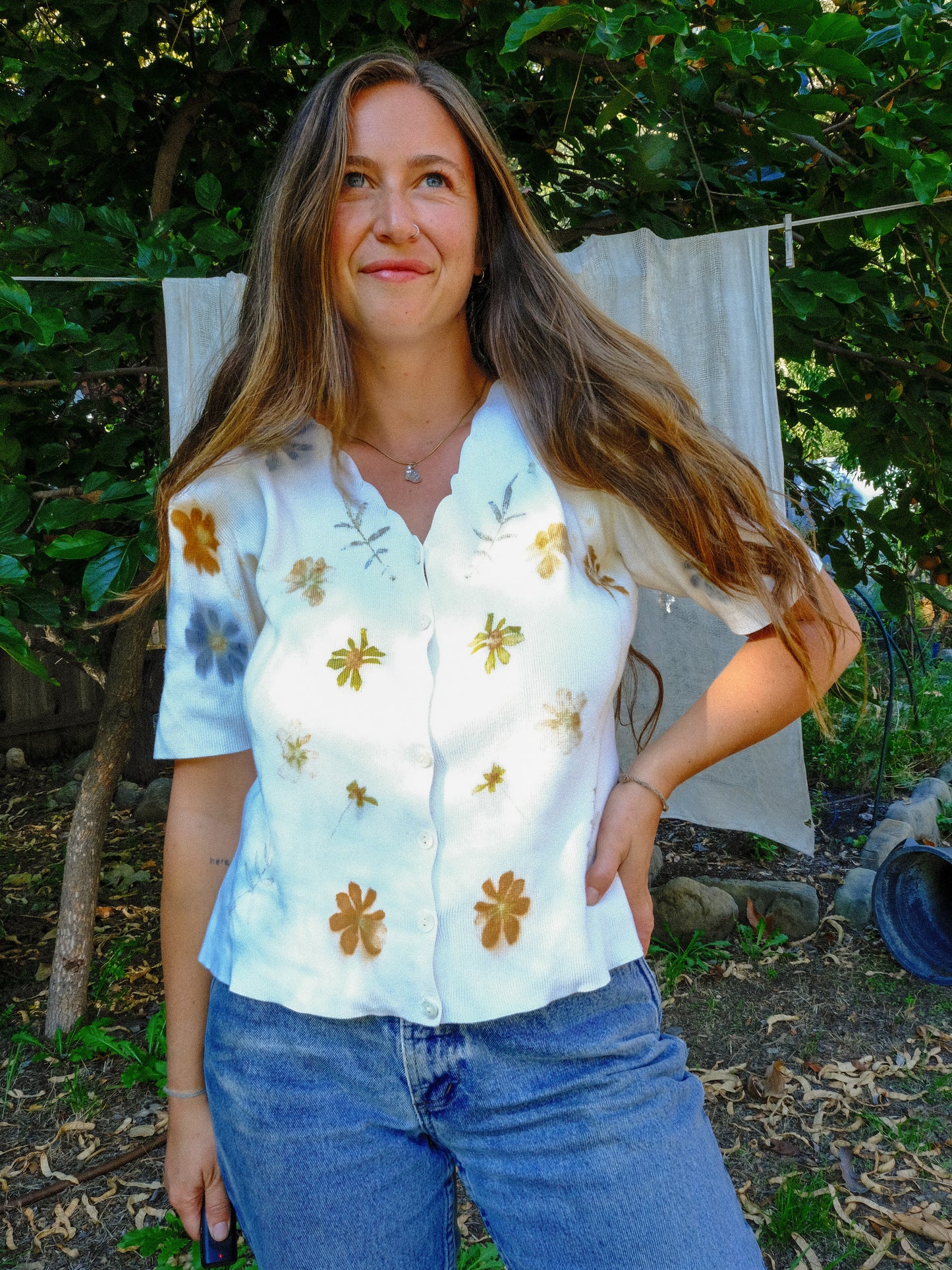 Eco-printed Ribbed Top