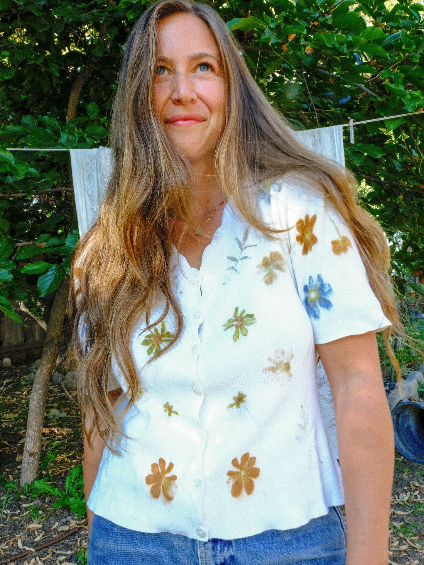 Eco-printed Ribbed Top