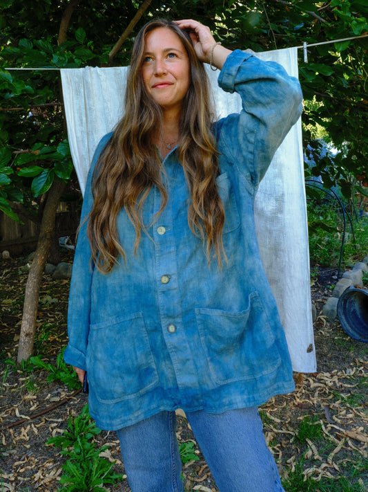 Indigo 100% Linen Oversized Jacket