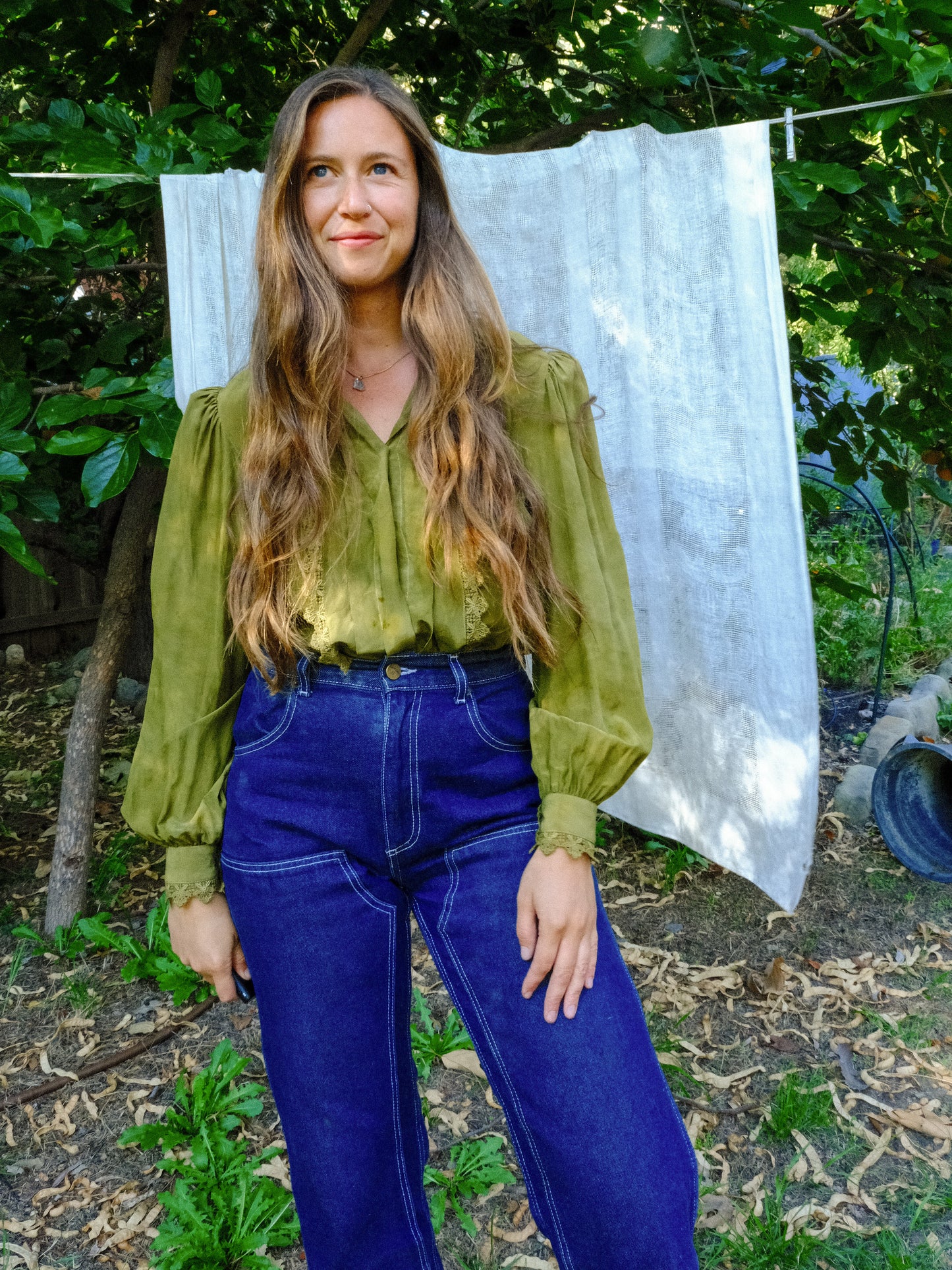 Marigold & Iron Silk Puff Shoulder Blouse