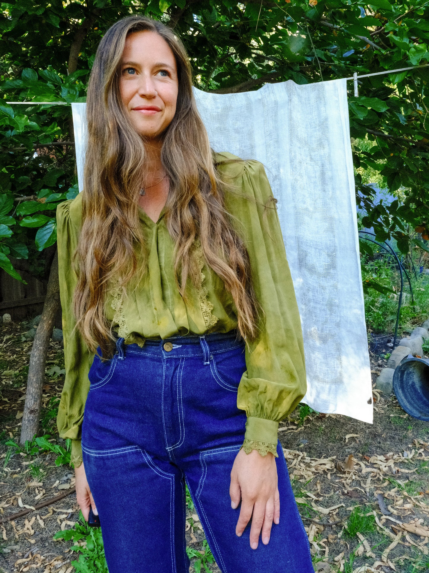 Marigold & Iron Silk Puff Shoulder Blouse