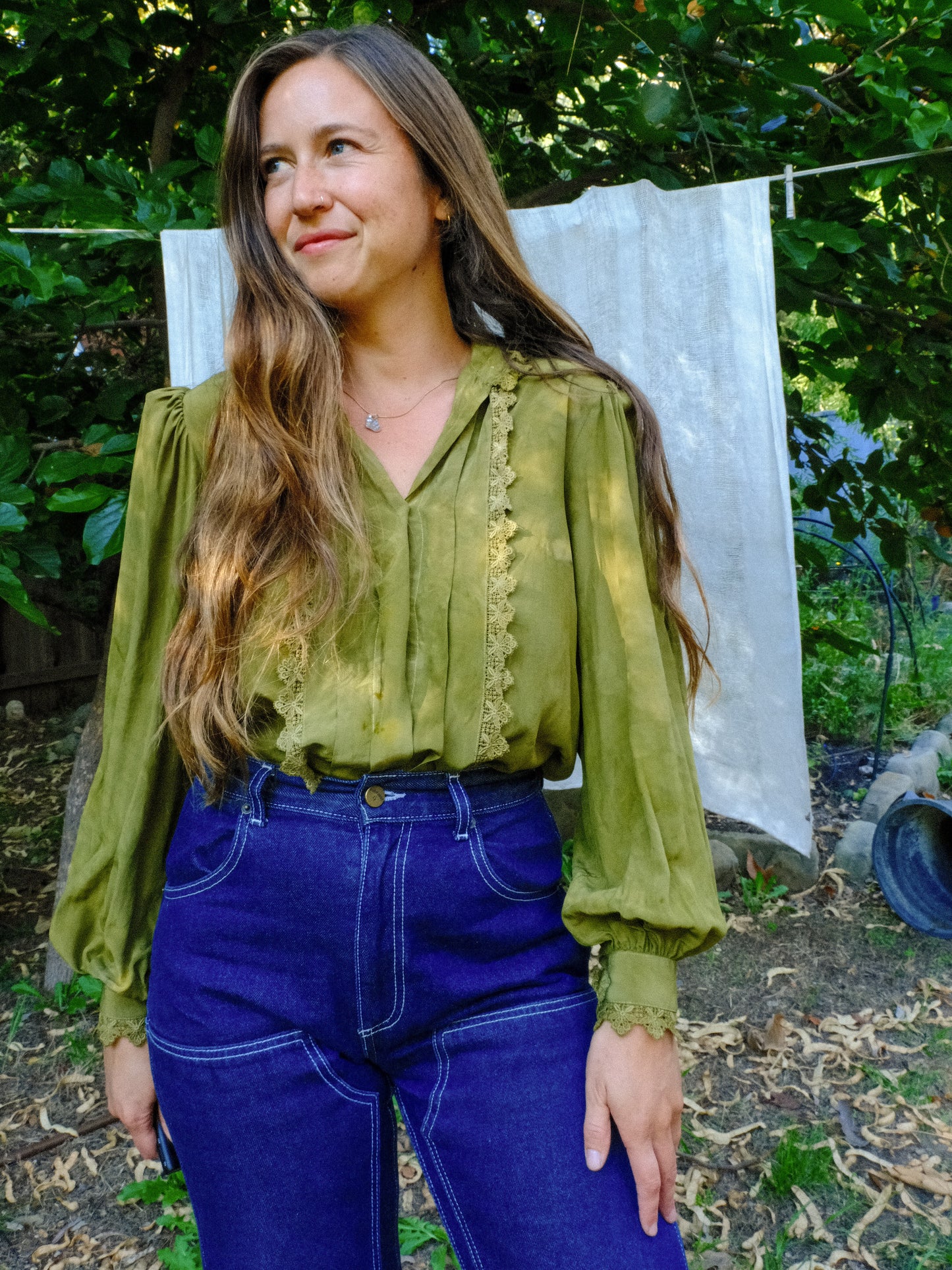 Marigold & Iron Silk Puff Shoulder Blouse