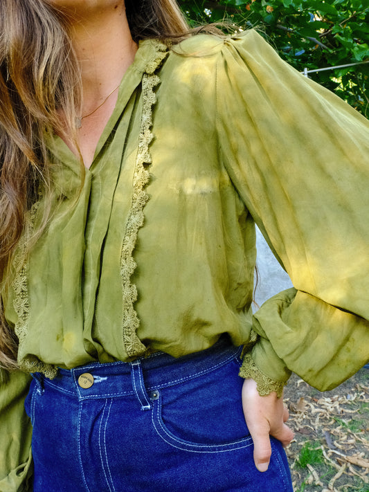 Marigold & Iron Silk Puff Shoulder Blouse