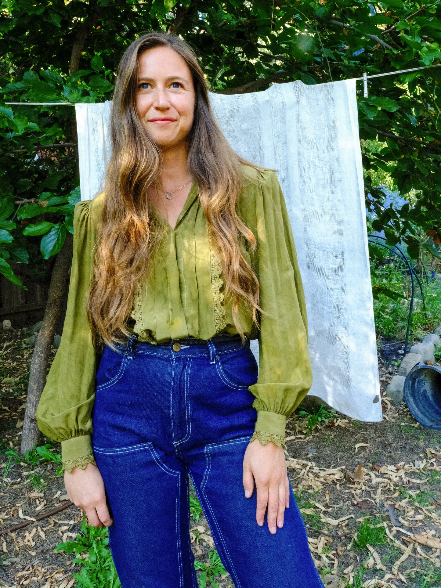 Marigold & Iron Silk Puff Shoulder Blouse