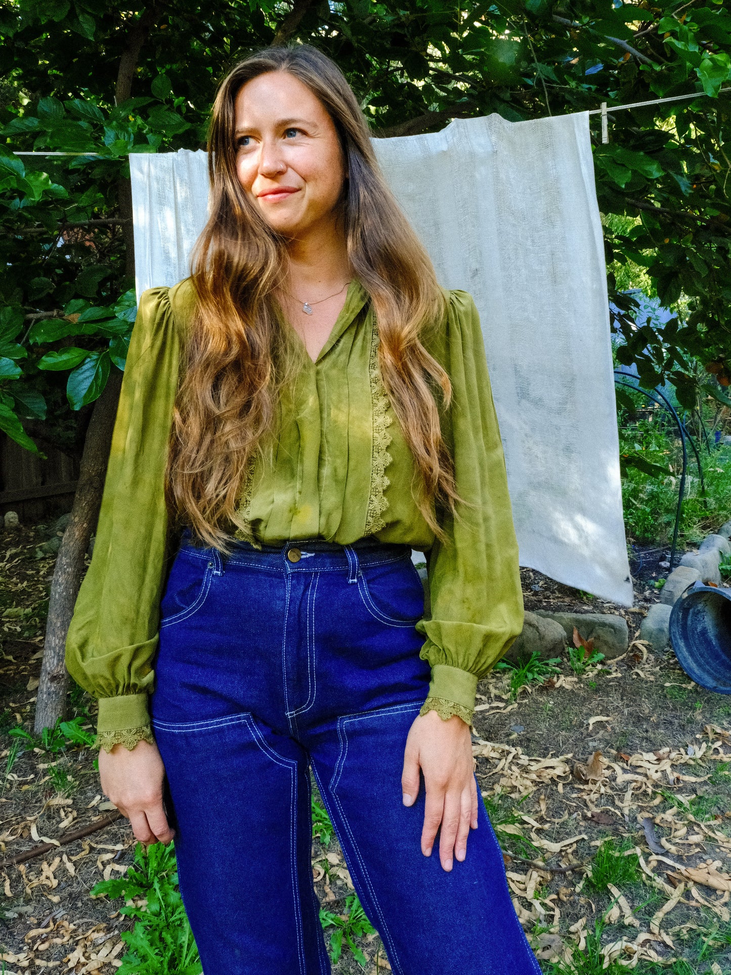 Marigold & Iron Silk Puff Shoulder Blouse