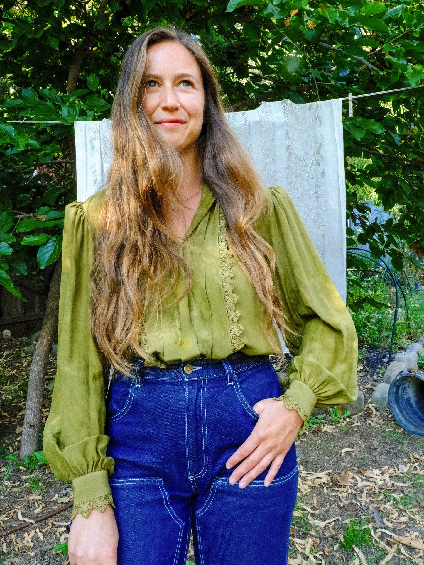 Marigold & Iron Silk Puff Shoulder Blouse