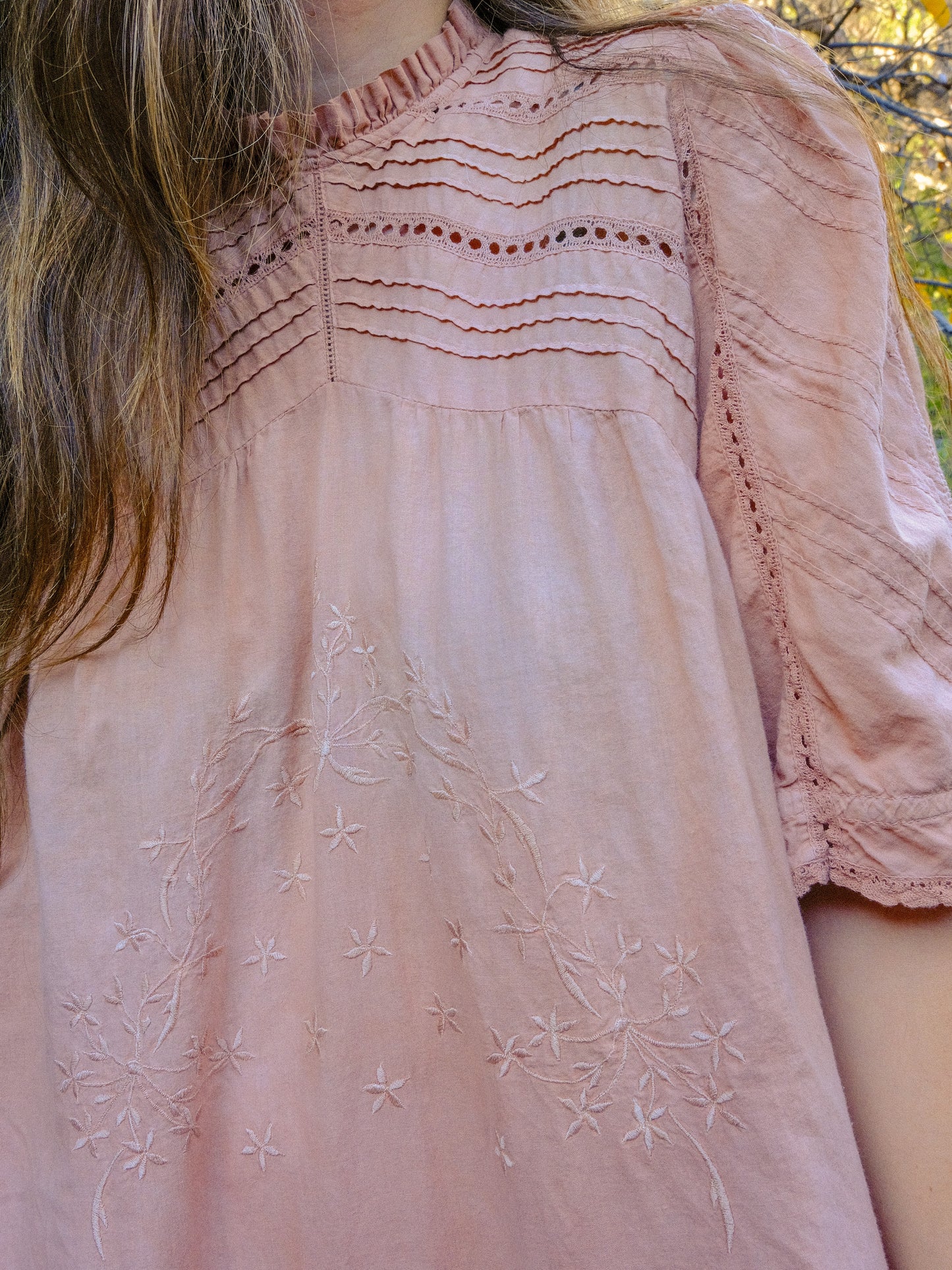 Cutch Pleated Embroidered Yoke Dress