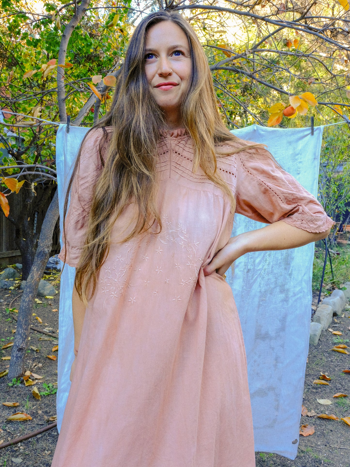 Cutch Pleated Embroidered Yoke Dress