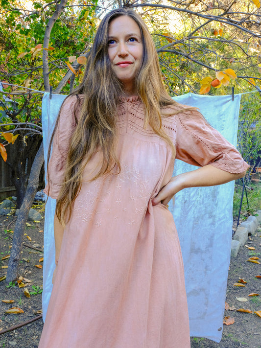 Cutch Pleated Embroidered Yoke Dress