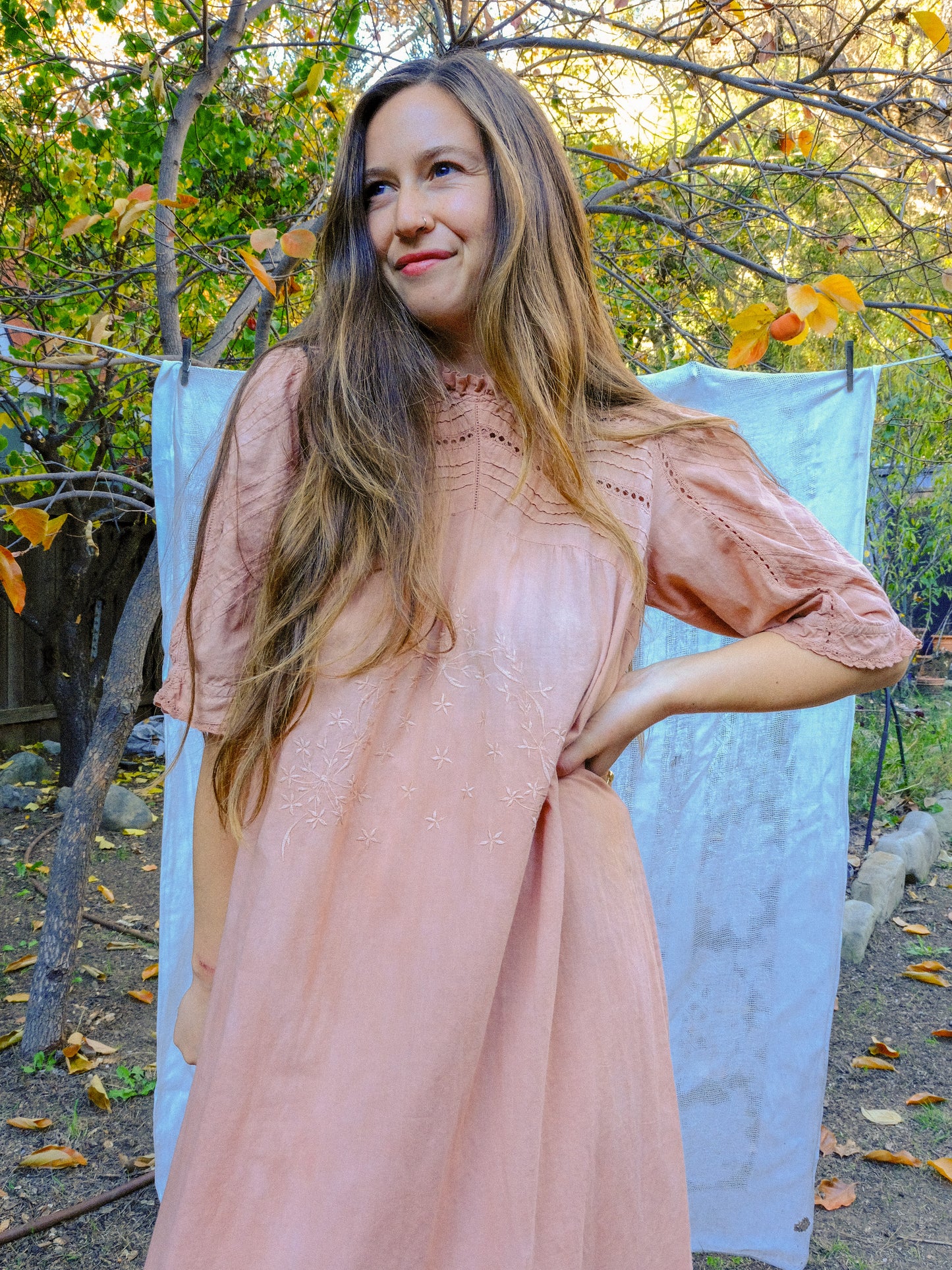 Cutch Pleated Embroidered Yoke Dress