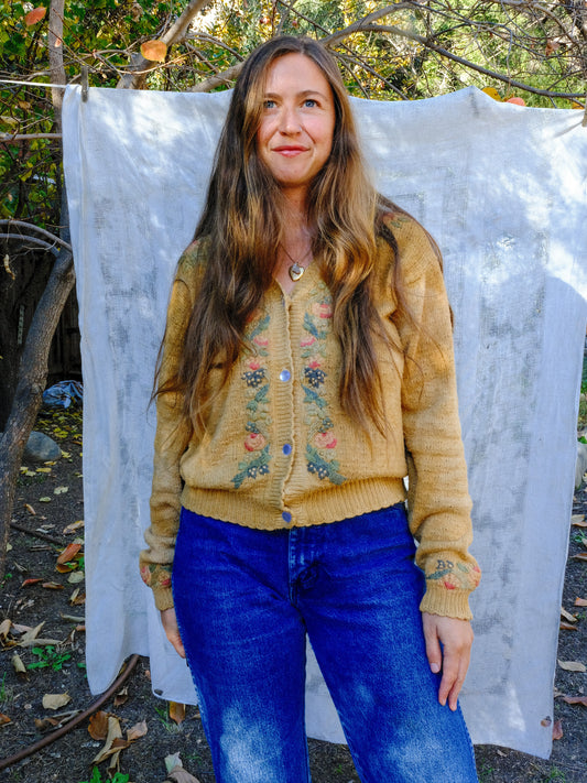 Cutch Silk/Cotton Floral Embroidered Sweater