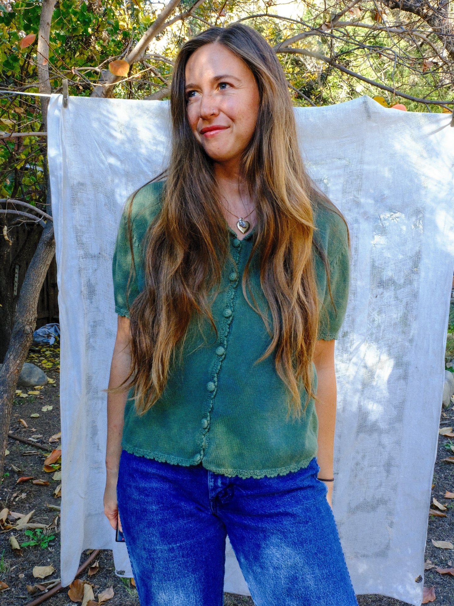 Indigo & Marigold Cotton Knit Short Sleeve Sweater