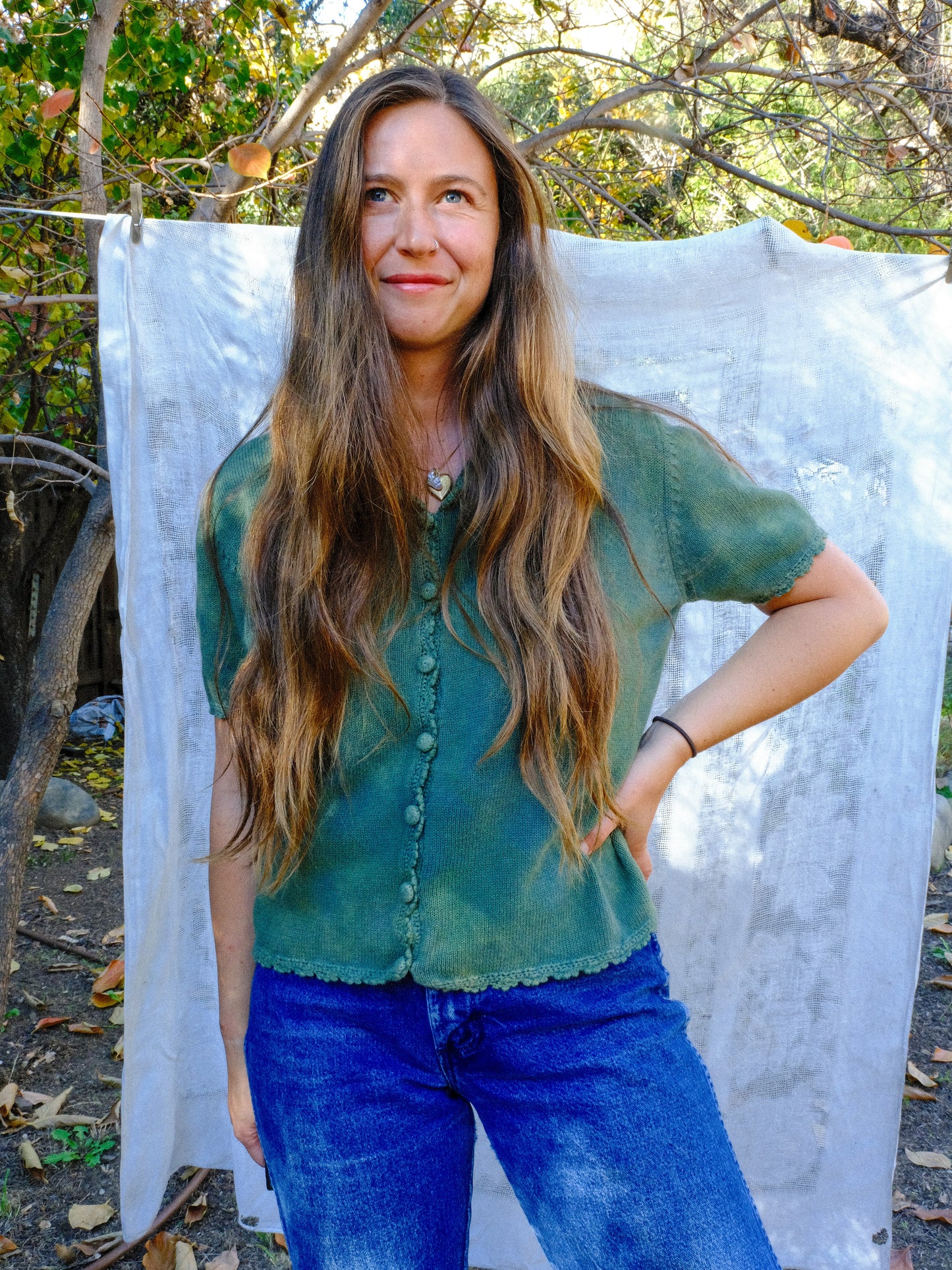 Indigo & Marigold Cotton Knit Short Sleeve Sweater