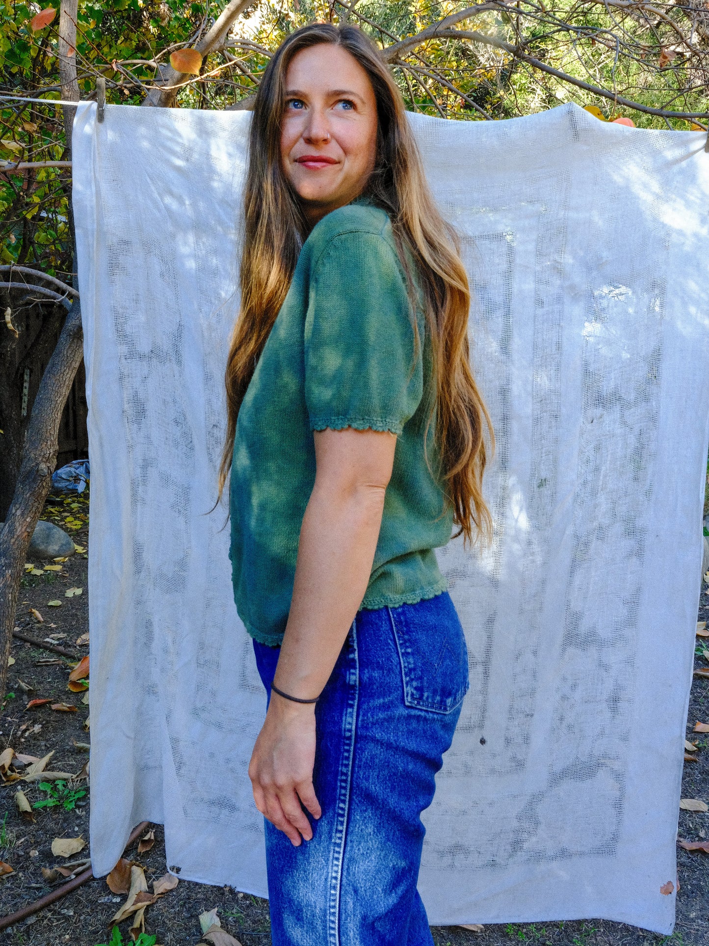 Indigo & Marigold Cotton Knit Short Sleeve Sweater