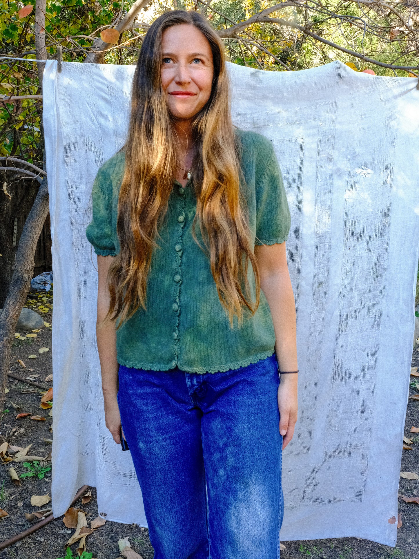 Indigo & Marigold Cotton Knit Short Sleeve Sweater