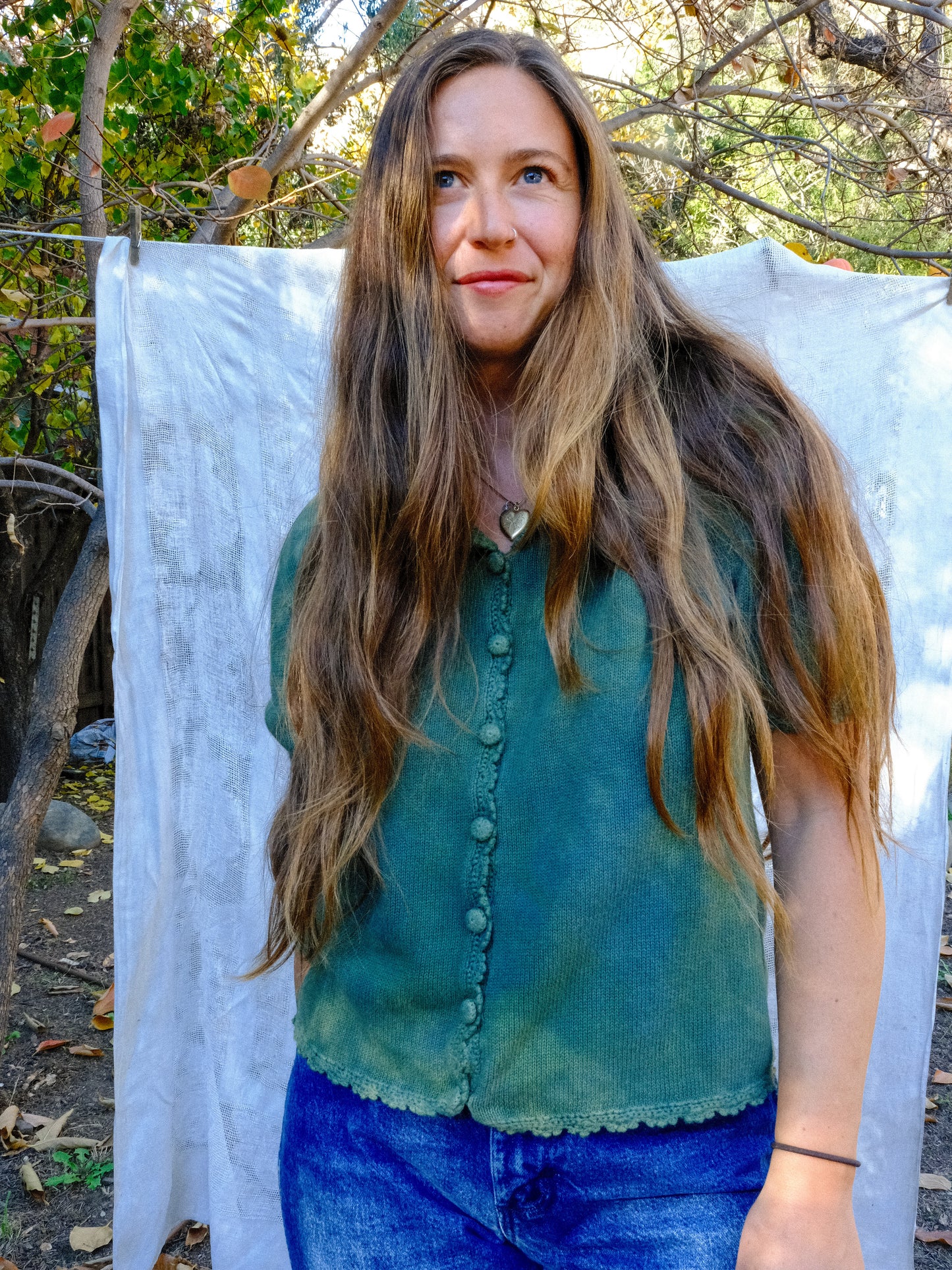 Indigo & Marigold Cotton Knit Short Sleeve Sweater